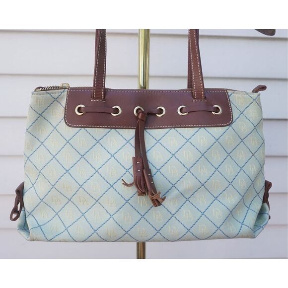 Vintage Dooney & Bourke Signature DB Mint Blue Shoulder Purse - Picture 3 of 10